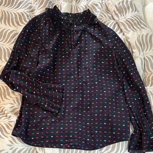J. Crew navy silk lip print top